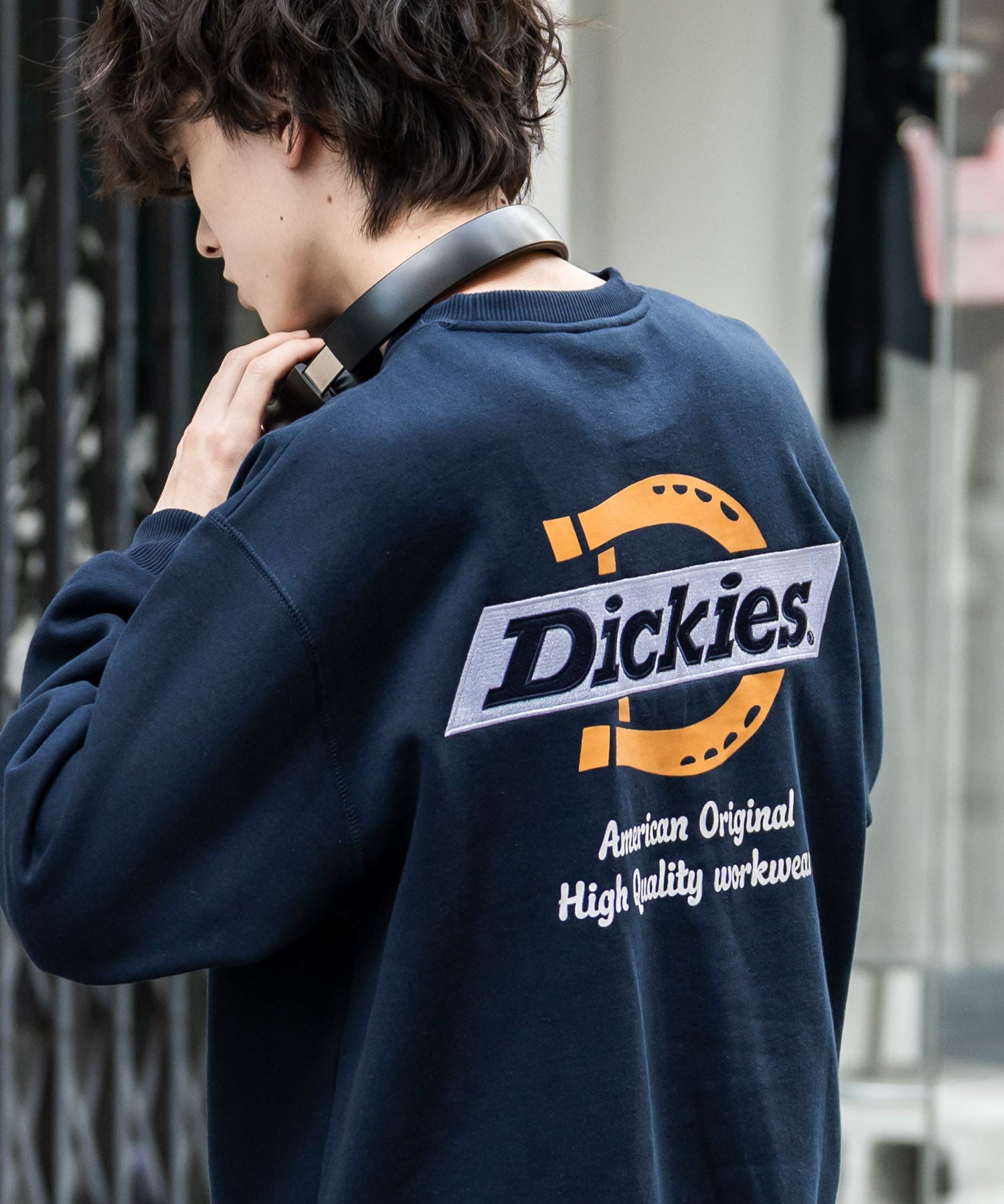 Dickies 裏起毛バックプリント刺繍クルーネック長袖スウェットトレーナー 14886