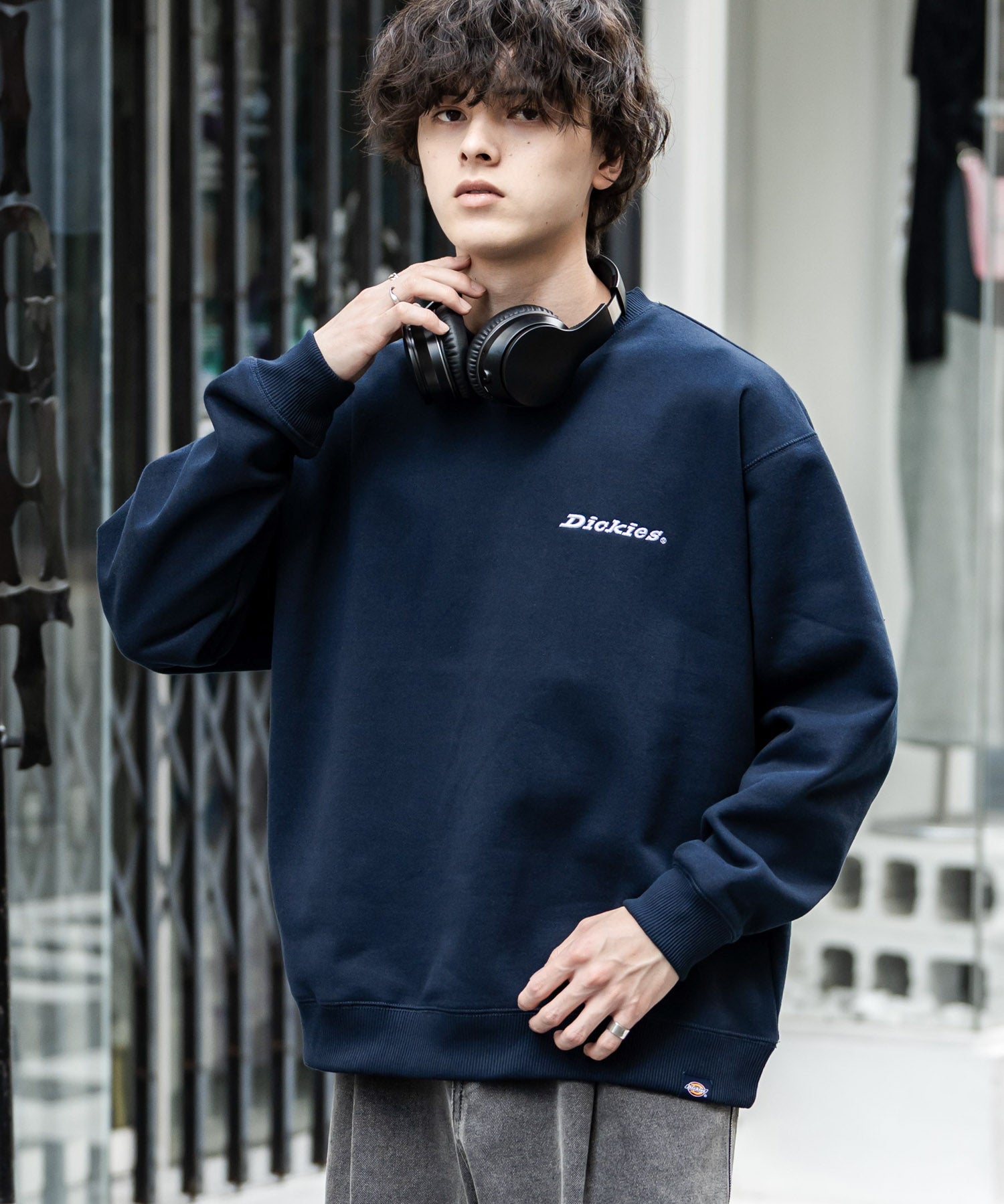 Dickies 裏起毛バックプリント刺繍クルーネック長袖スウェットトレーナー 14886
