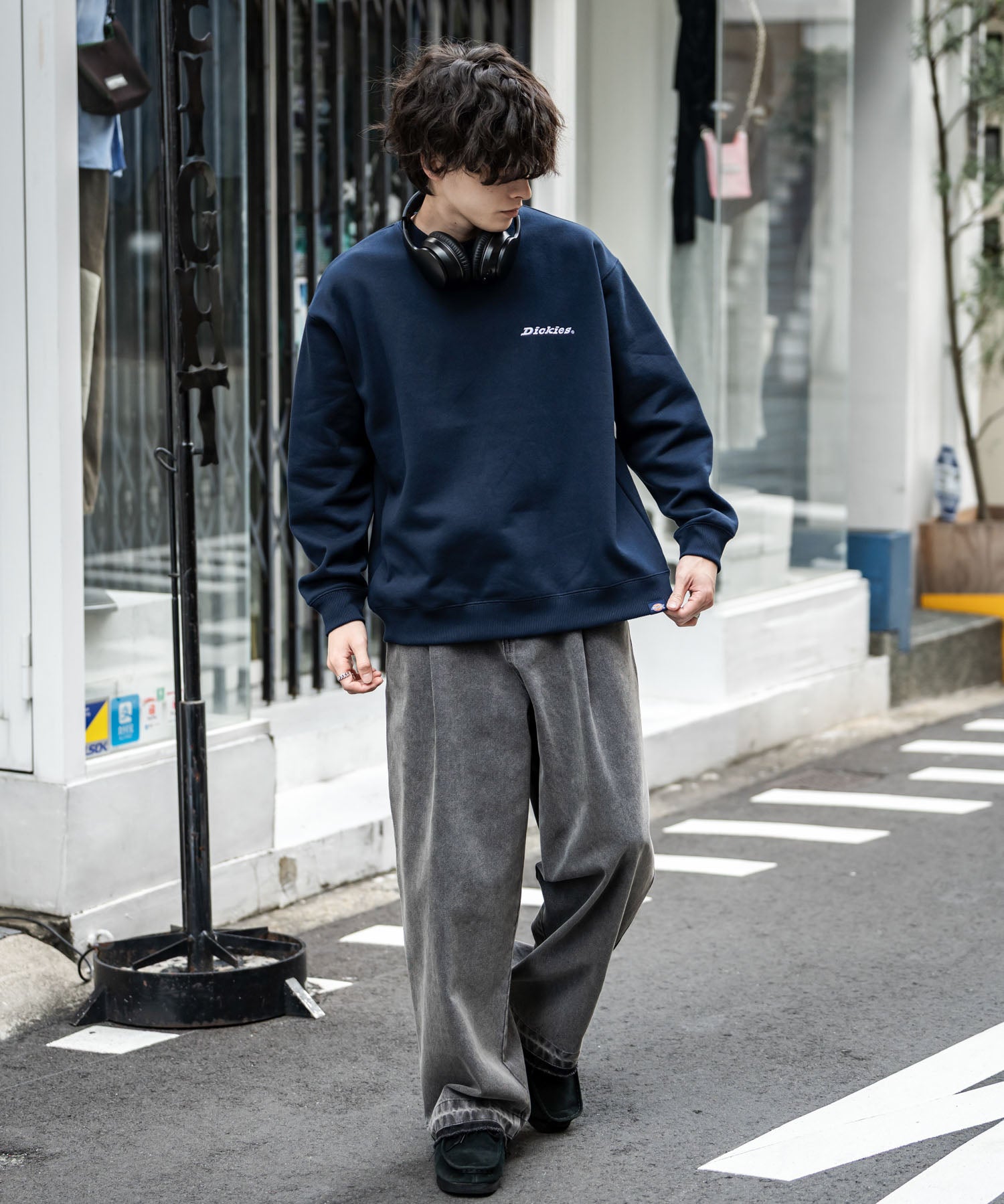 Dickies 裏起毛バックプリント刺繍クルーネック長袖スウェットトレーナー 14886