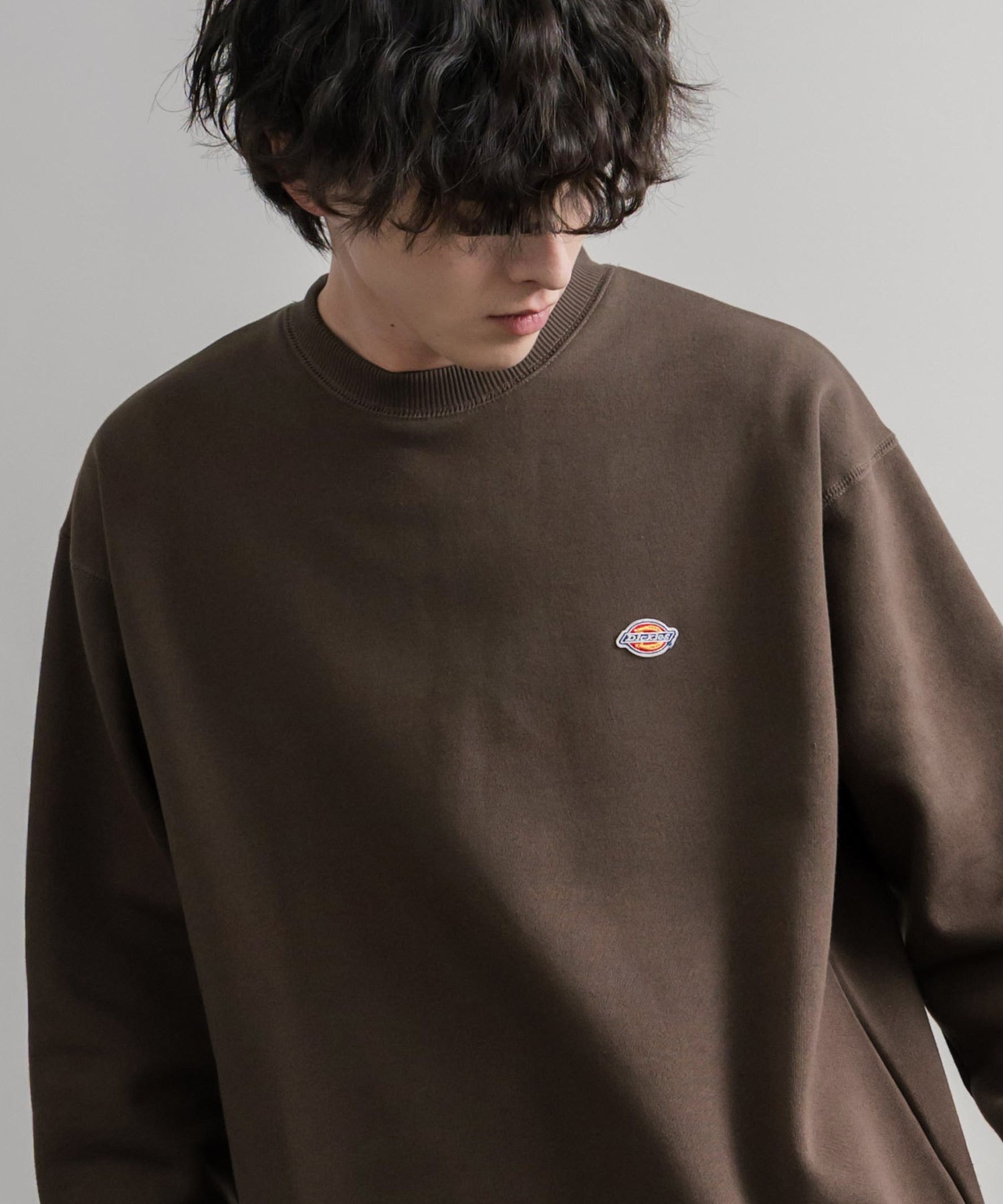 Dickies 裏起毛ワンポイントロゴワッペンクルーネック長袖スウェットトレーナー 14887
