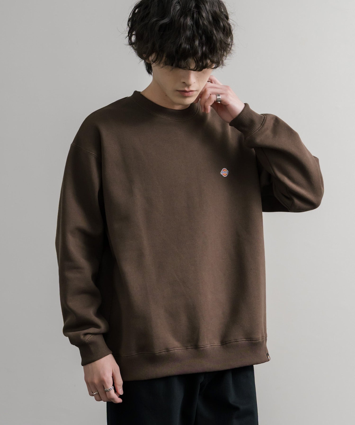 Dickies 裏起毛ワンポイントロゴワッペンクルーネック長袖スウェットトレーナー 14887