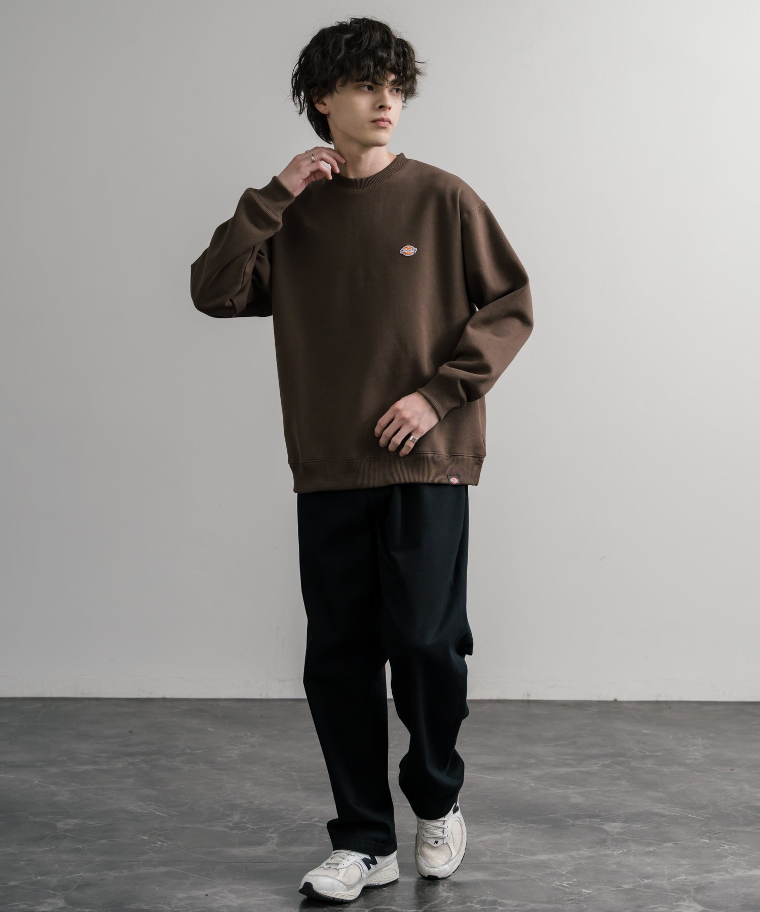 Dickies 裏起毛ワンポイントロゴワッペンクルーネック長袖スウェットトレーナー 14887