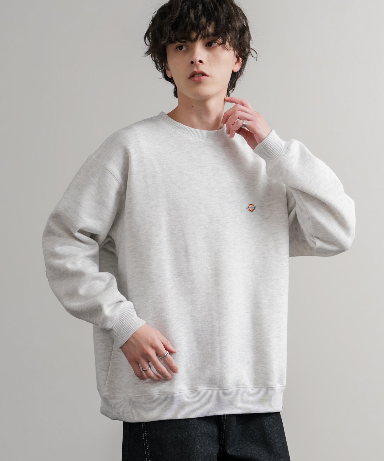 Dickies 裏起毛ワンポイントロゴワッペンクルーネック長袖スウェットトレーナー 14887
