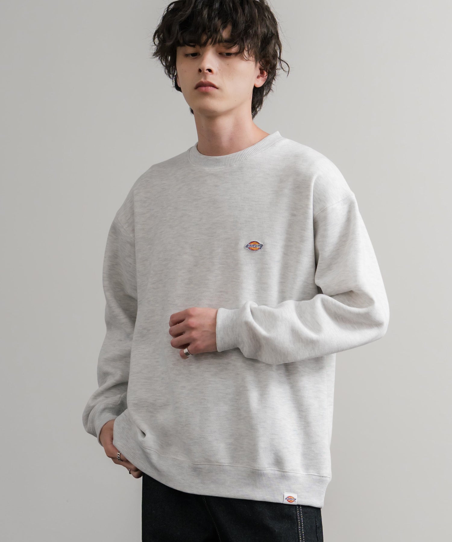Dickies 裏起毛ワンポイントロゴワッペンクルーネック長袖スウェットトレーナー 14887