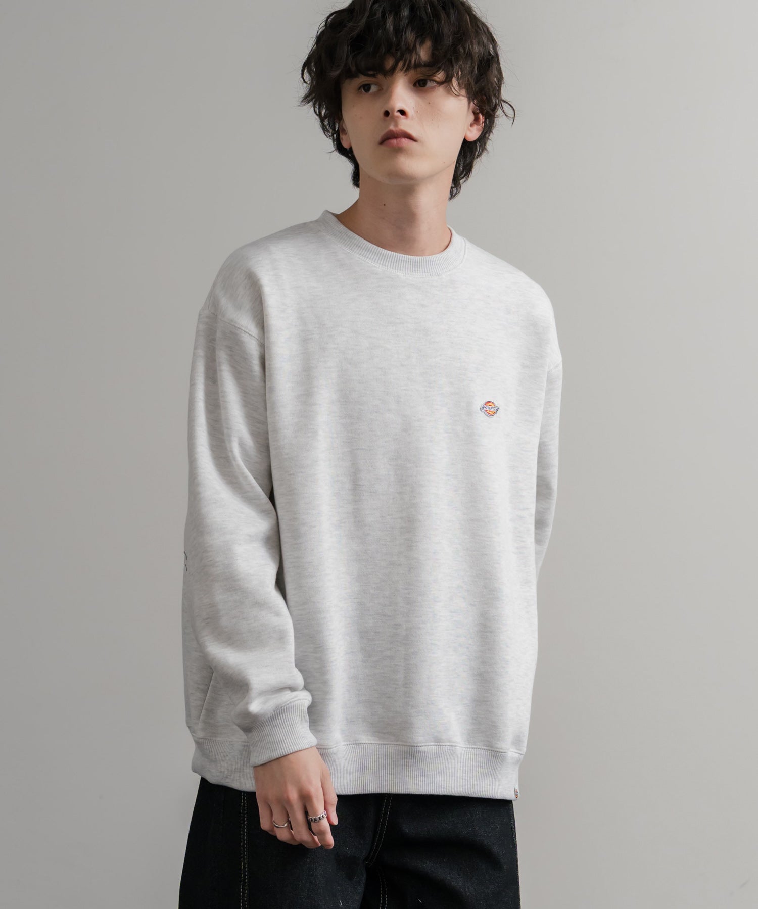 Dickies 裏起毛ワンポイントロゴワッペンクルーネック長袖スウェットトレーナー 14887