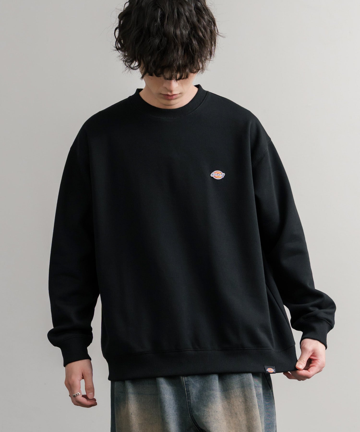 Dickies 裏起毛ワンポイントロゴワッペンクルーネック長袖スウェット