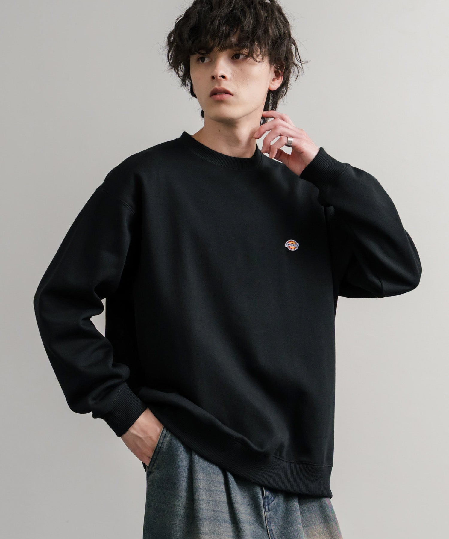 Dickies 裏起毛ワンポイントロゴワッペンクルーネック長袖スウェットトレーナー 14887
