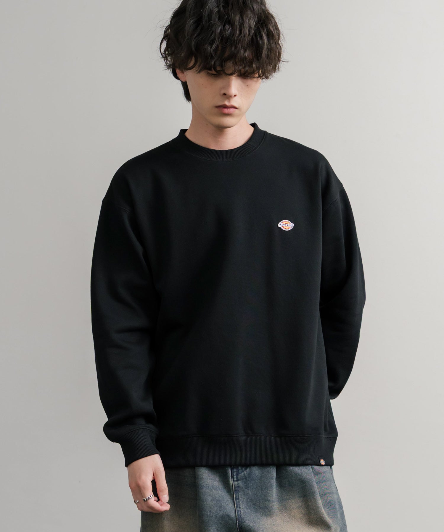Dickies 裏起毛ワンポイントロゴワッペンクルーネック長袖スウェットトレーナー 14887
