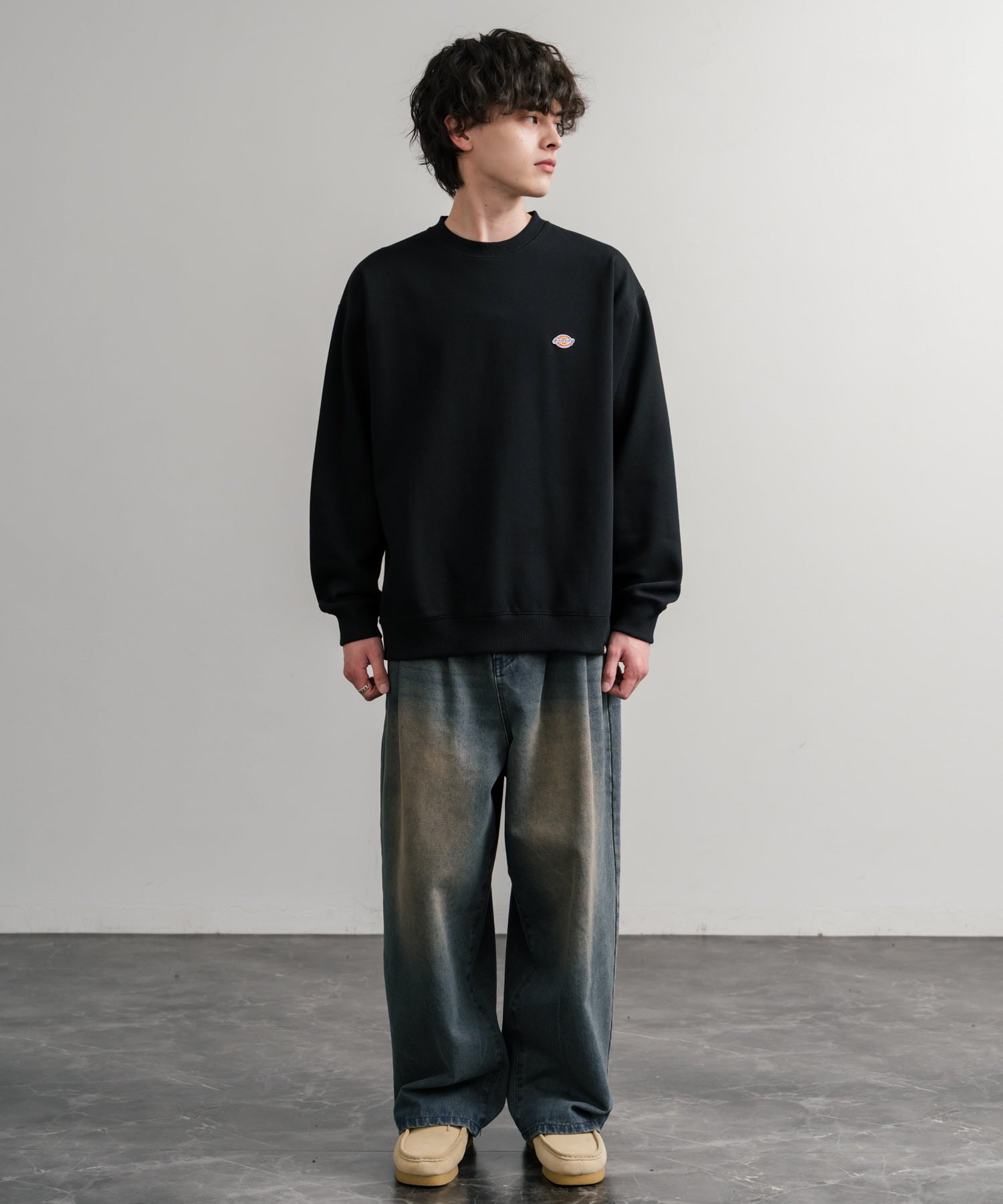 Dickies 裏起毛ワンポイントロゴワッペンクルーネック長袖スウェットトレーナー 14887