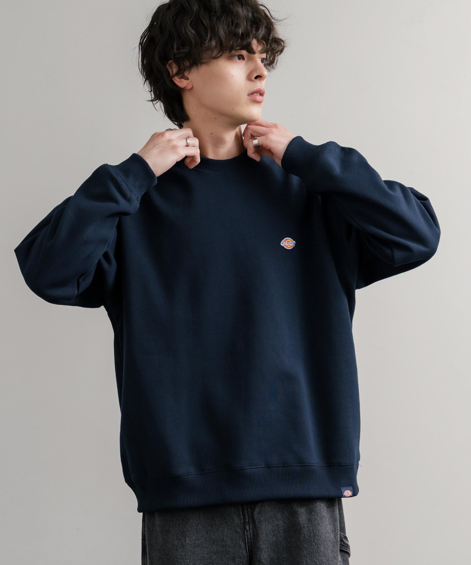 Dickies 裏起毛ワンポイントロゴワッペンクルーネック長袖スウェットトレーナー 14887