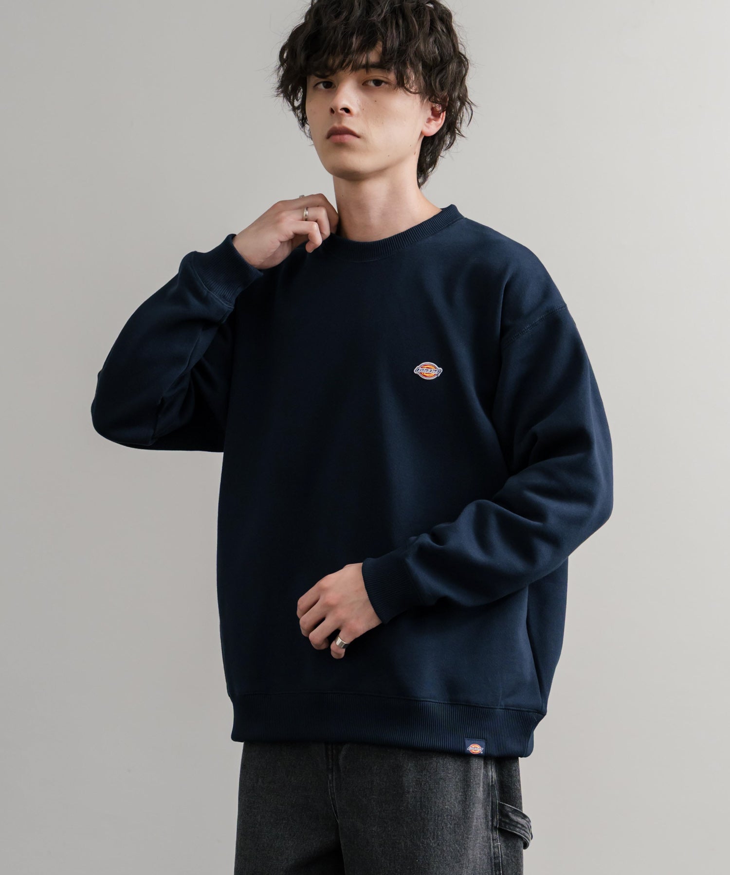 Dickies 裏起毛ワンポイントロゴワッペンクルーネック長袖スウェットトレーナー 14887