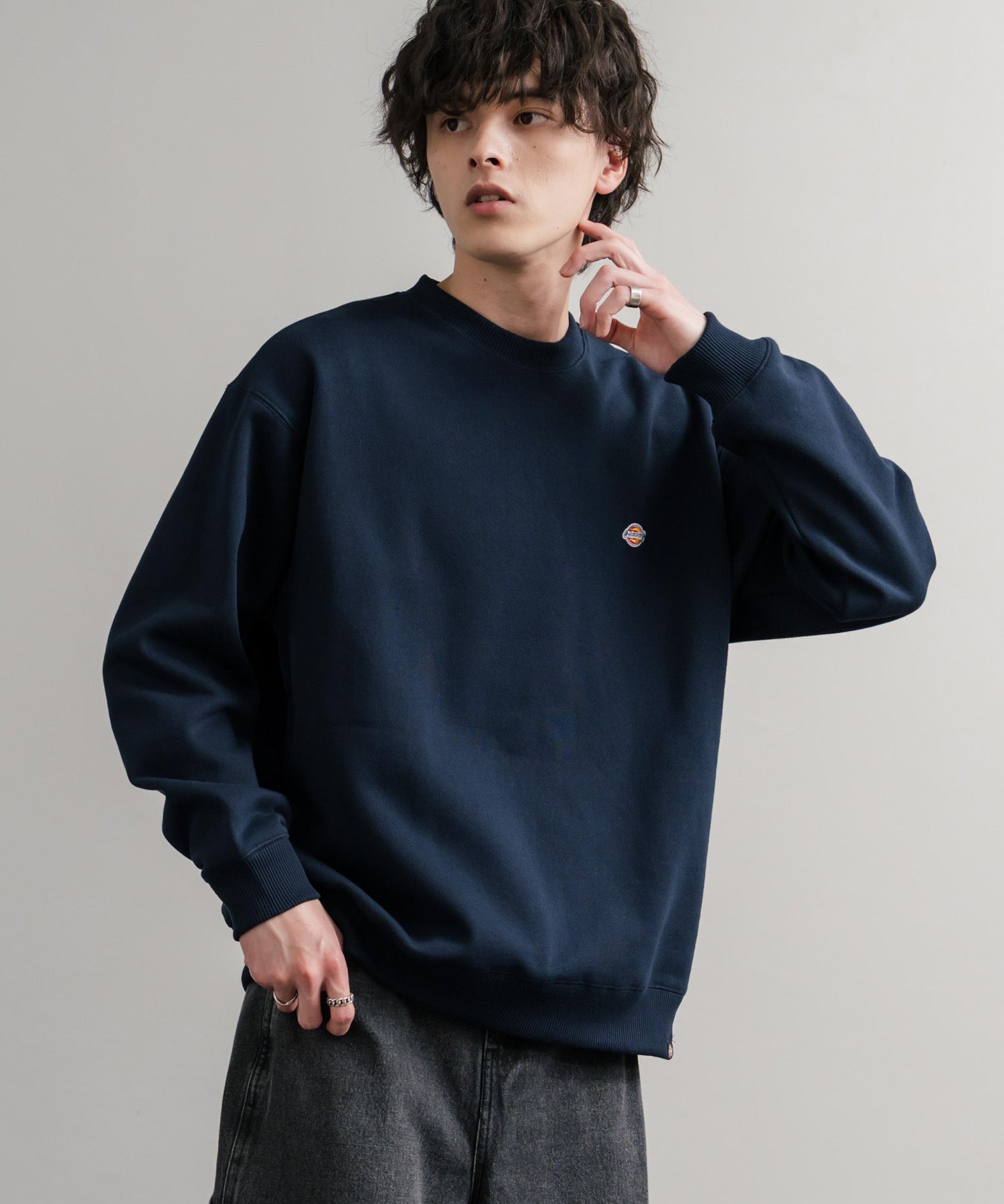 Dickies 裏起毛ワンポイントロゴワッペンクルーネック長袖スウェットトレーナー 14887