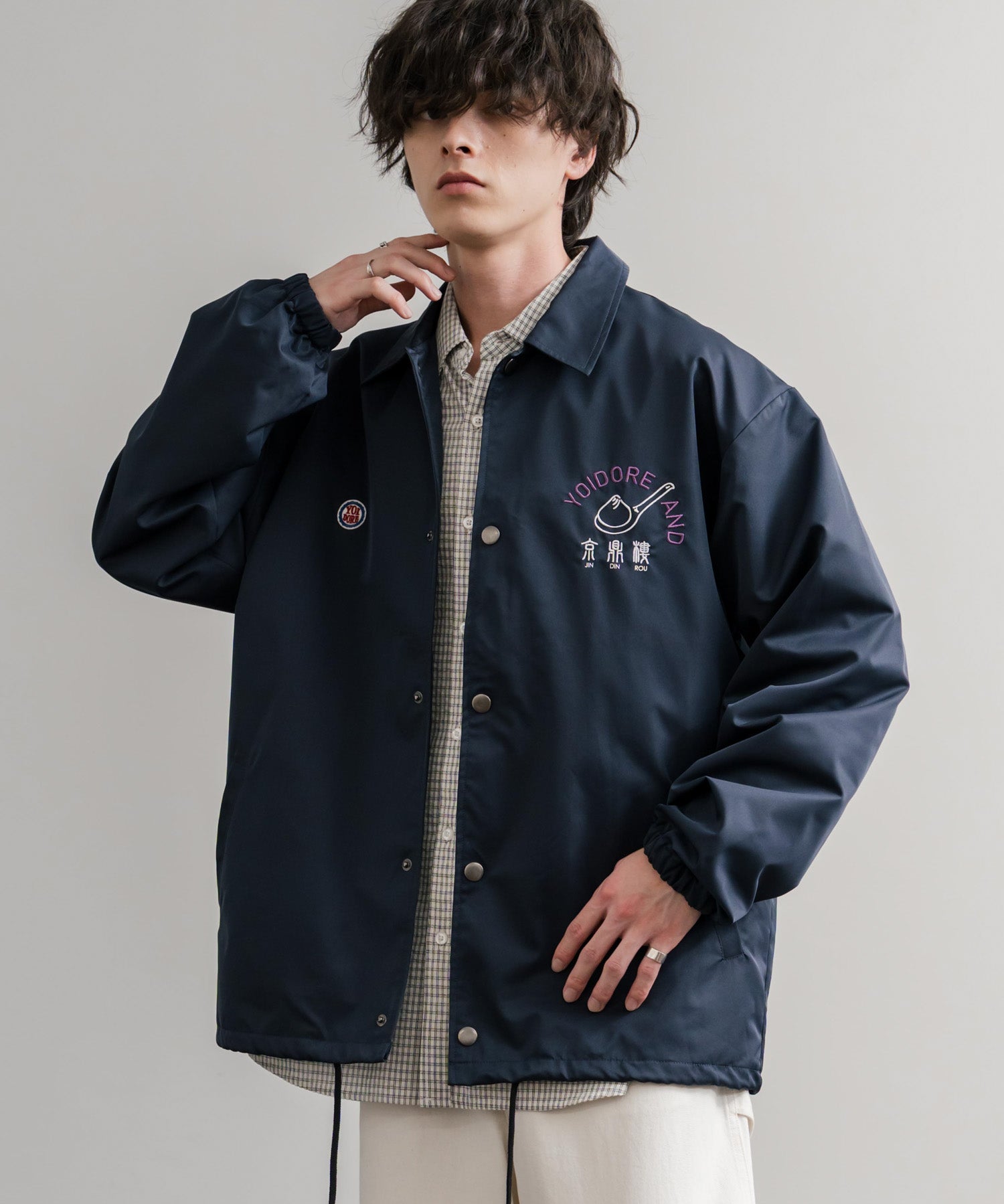 YOIDORE 酔いどれ × 京鼎樓 ジンディンロウ コラボ オーバーサイズ小籠包と酒刺繍コーチジャケット 14889
