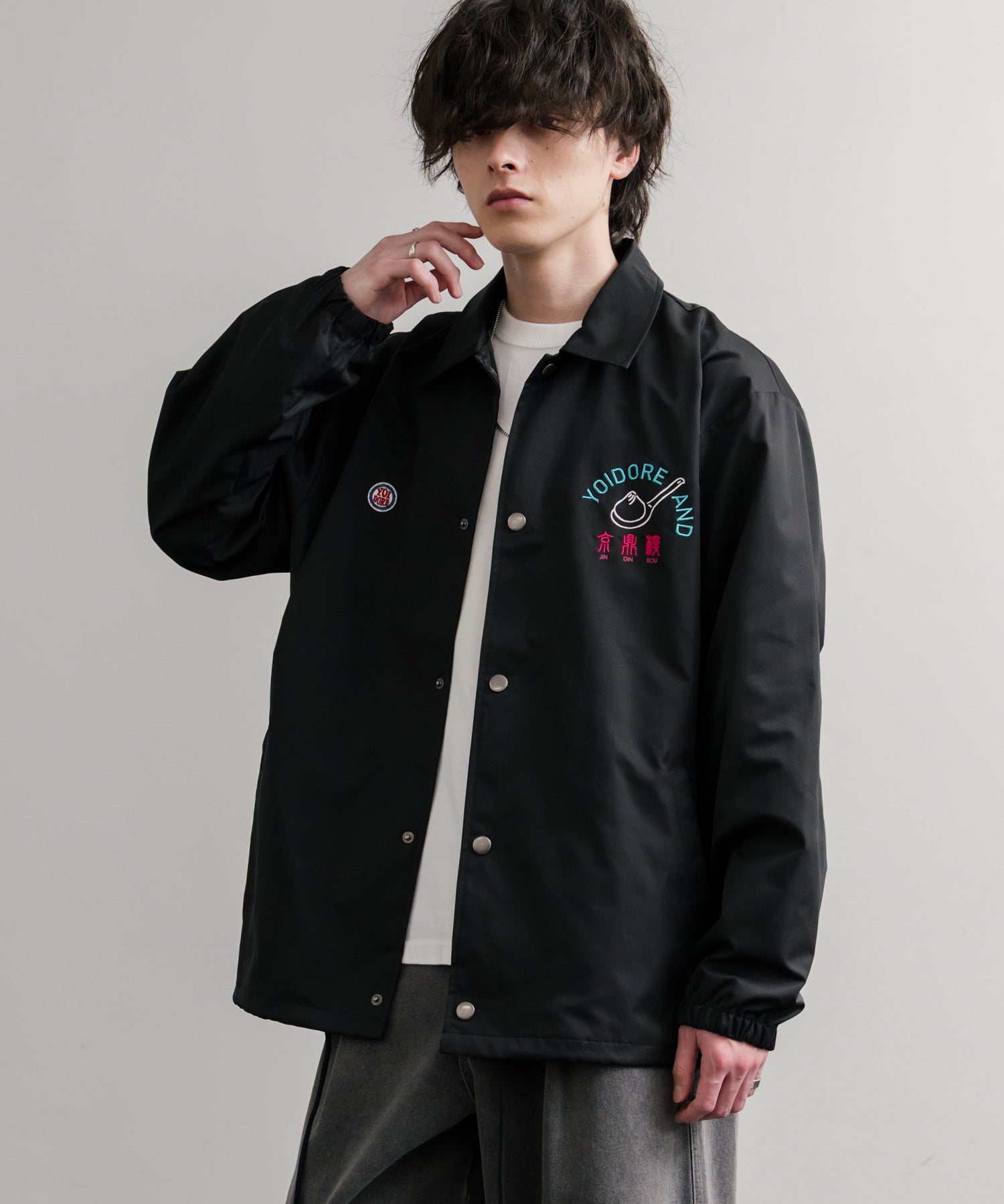 YOIDORE 酔いどれ × 京鼎樓 ジンディンロウ コラボ オーバーサイズ小籠包と酒刺繍コーチジャケット 14889