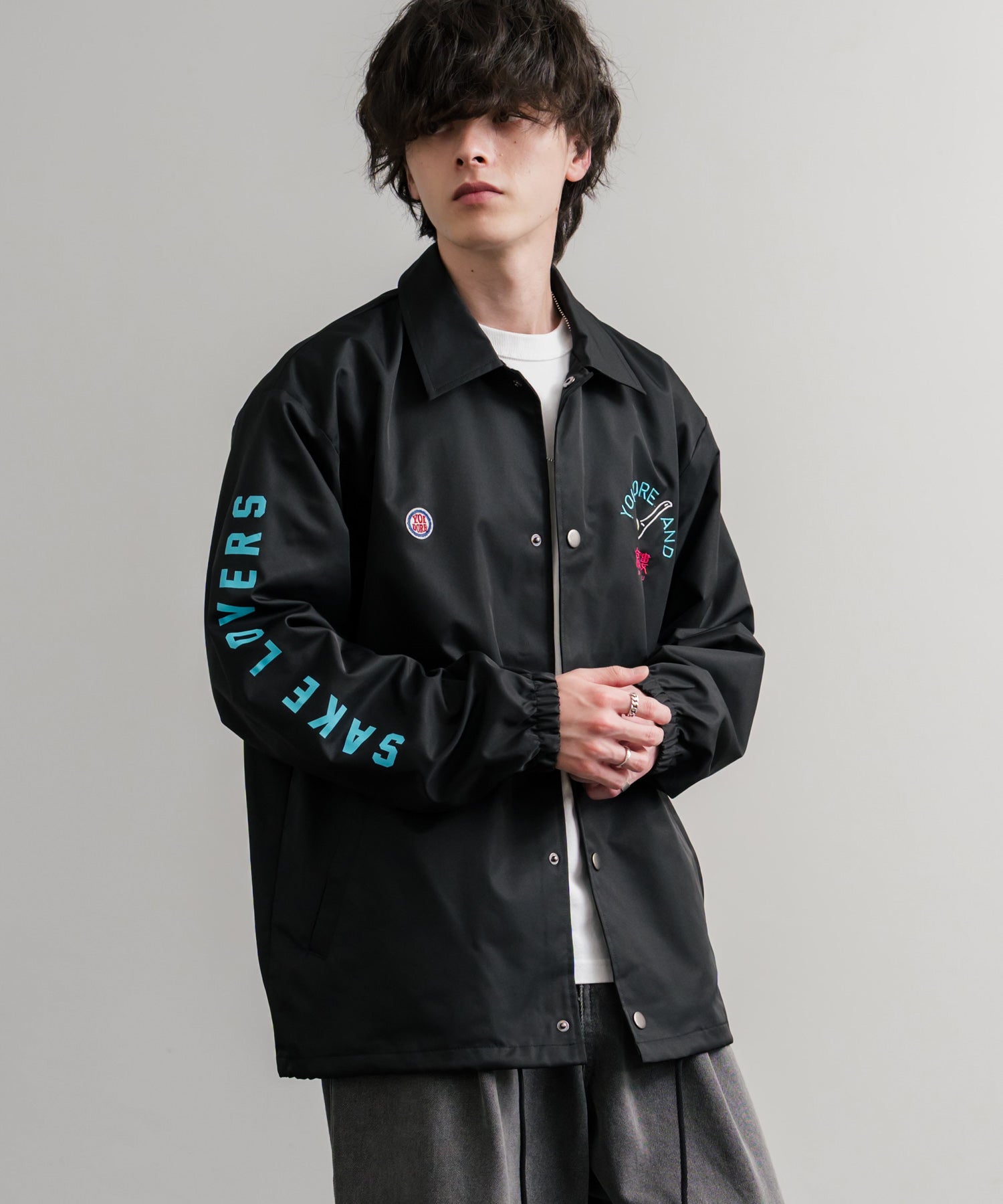 YOIDORE 酔いどれ × 京鼎樓 ジンディンロウ コラボ オーバーサイズ小籠包と酒刺繍コーチジャケット 14889