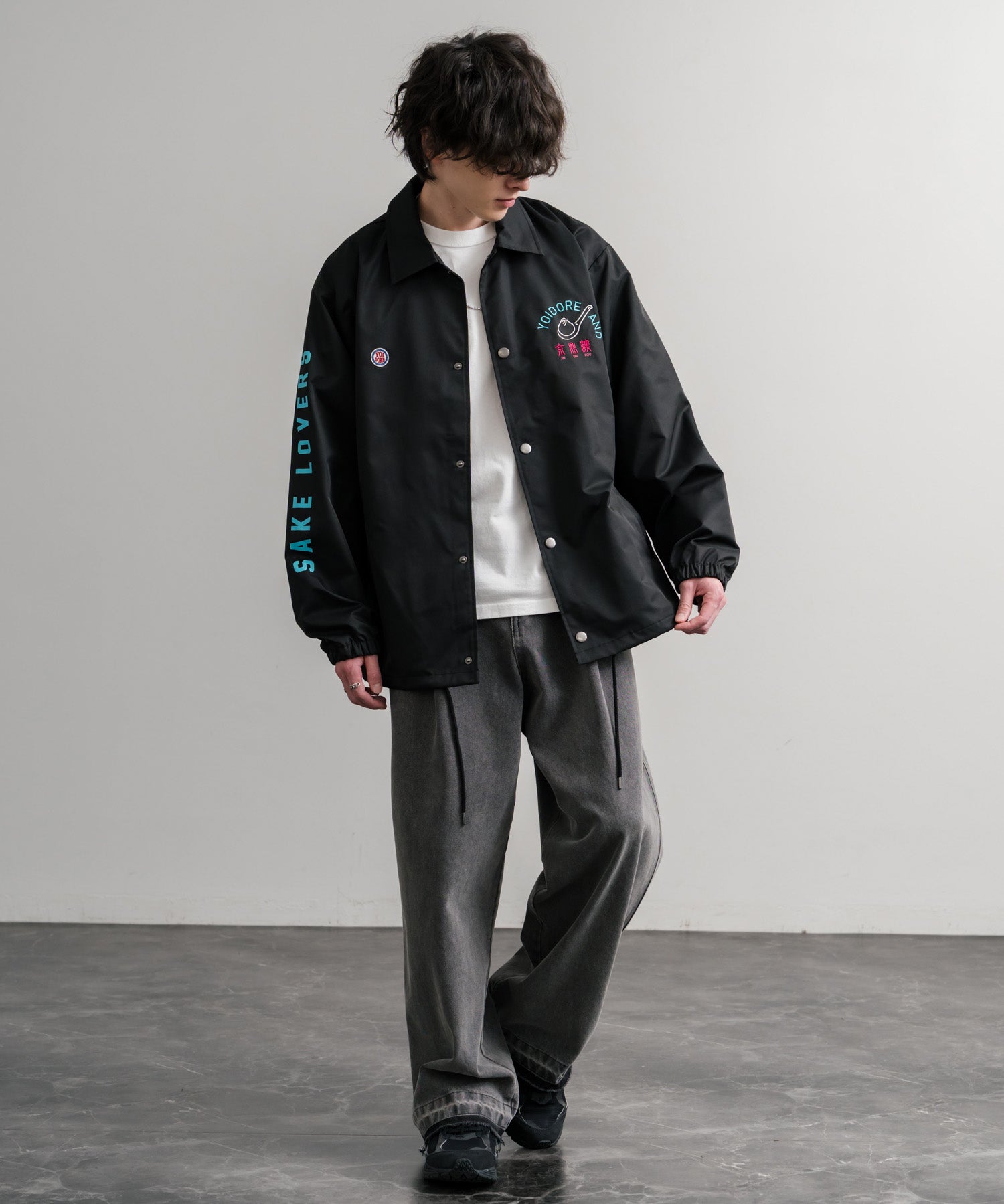 YOIDORE 酔いどれ × 京鼎樓 ジンディンロウ コラボ オーバーサイズ小籠包と酒刺繍コーチジャケット 14889