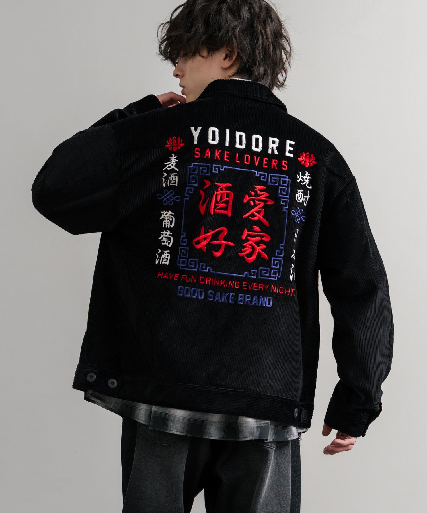 YOIDORE 酔いどれ 酒愛好家刺繍オーバーサイズコーデュロイジャケット 14891