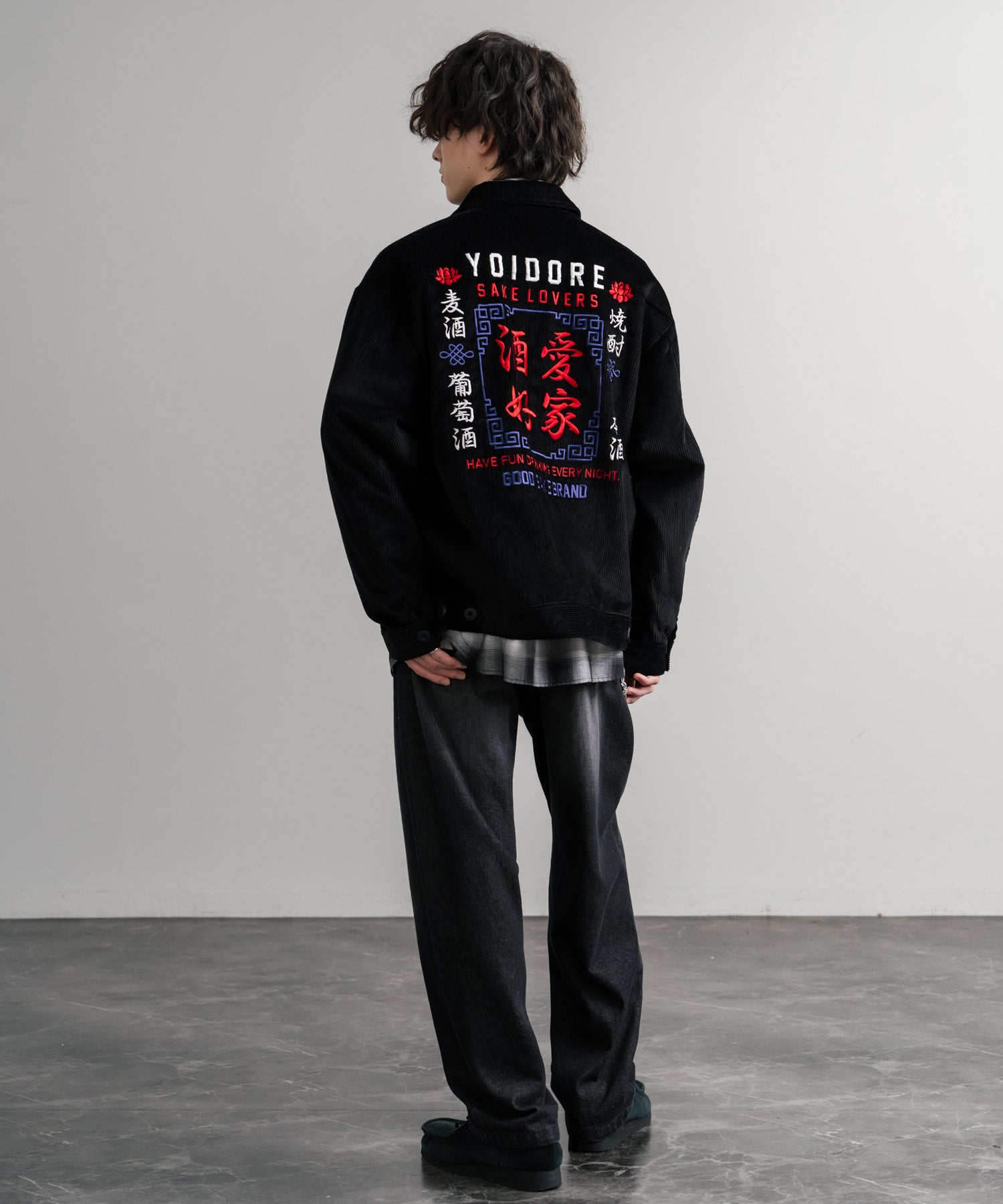 【未着用品】コーデュロイジャケット 刺繍 YOIDORE 酔いどれ 酒愛好家刺繍オーバーサイズコーデュロイジャケット