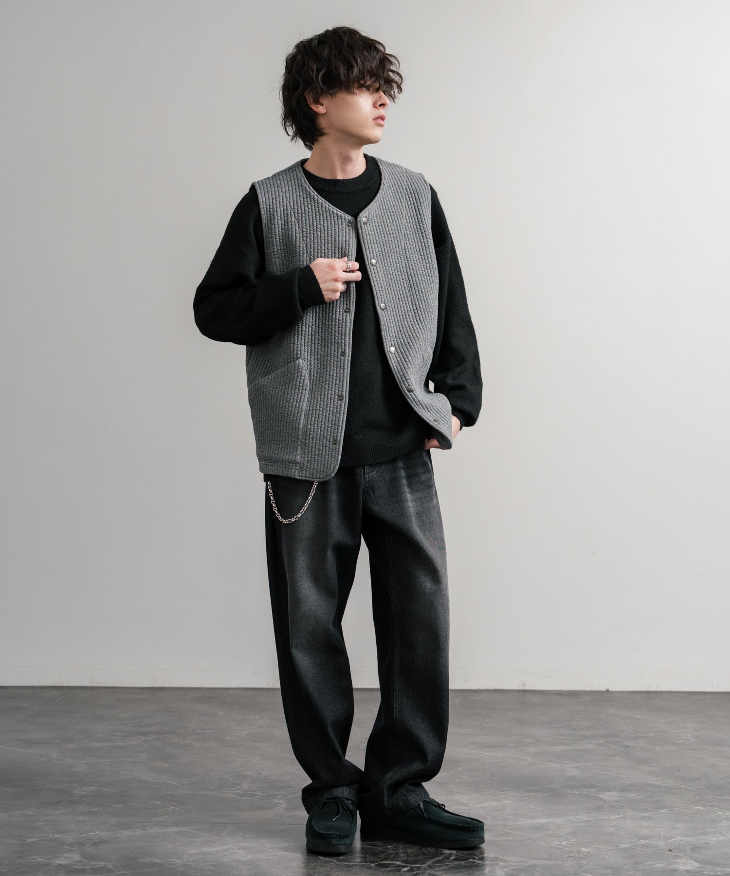 Upscape Audience アップスケープオーディエンス 日本製 国産 尾州 コットンキルト ストライプ柄/ケーブル柄/クロス柄ノーカラースナップベスト AUD7331 14893