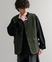 Upscape Audience アップスケープオーディエンス 日本製 国産 尾州 コットンキルト ストライプ柄/ケーブル柄/クロス柄ノーカラースナップベスト AUD7331 14893