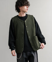 Upscape Audience アップスケープオーディエンス 日本製 国産 尾州 コットンキルト ストライプ柄/ケーブル柄/クロス柄ノーカラースナップベスト AUD7331 14893