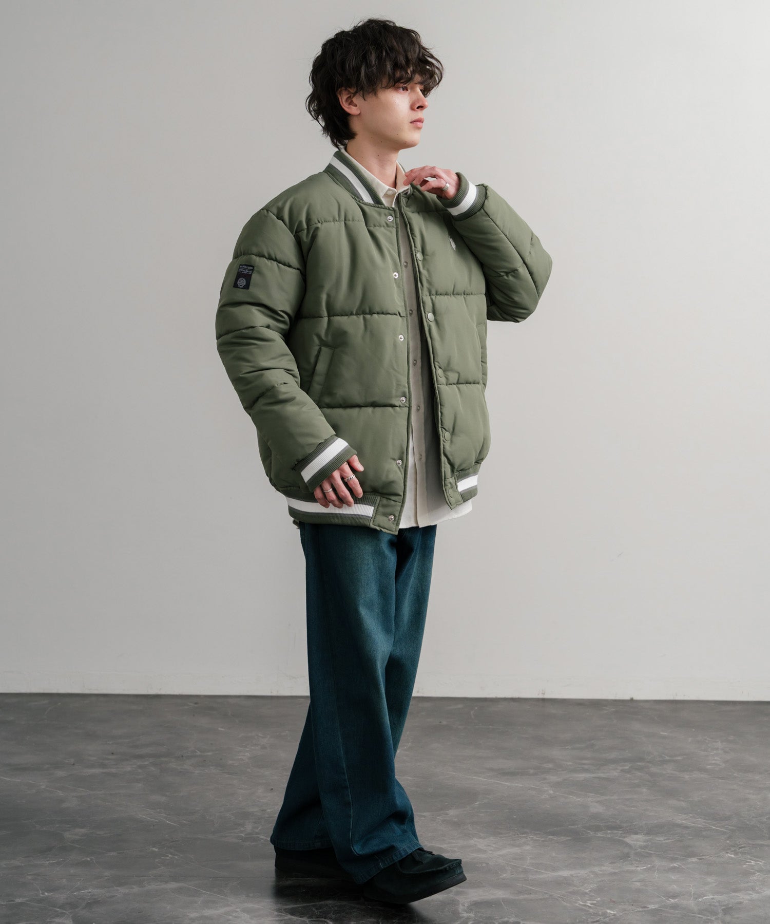 U.S. POLO ASSN. ユーエスポロアッスン PADDED VARSITY JACKET オーバーサイズワンポイントロゴ刺繍中綿スタジャン / 配色切替パデッドジャケット 14894