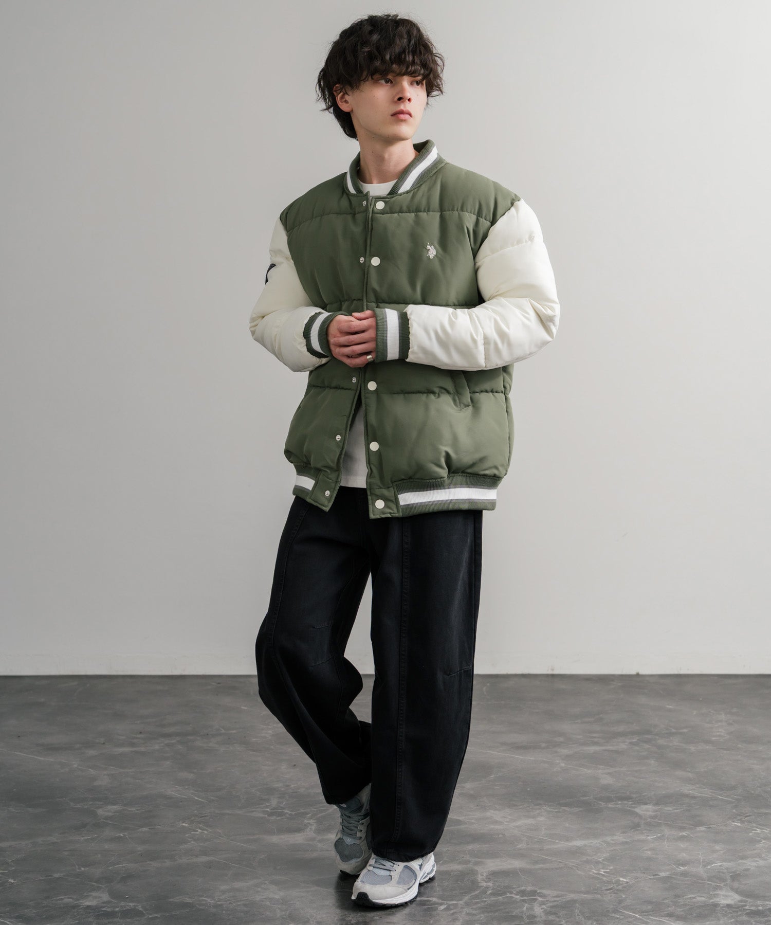 U.S. POLO ASSN. ユーエスポロアッスン PADDED VARSITY JACKET オーバーサイズワンポイントロゴ刺繍中綿スタジャン / 配色切替パデッドジャケット 14894