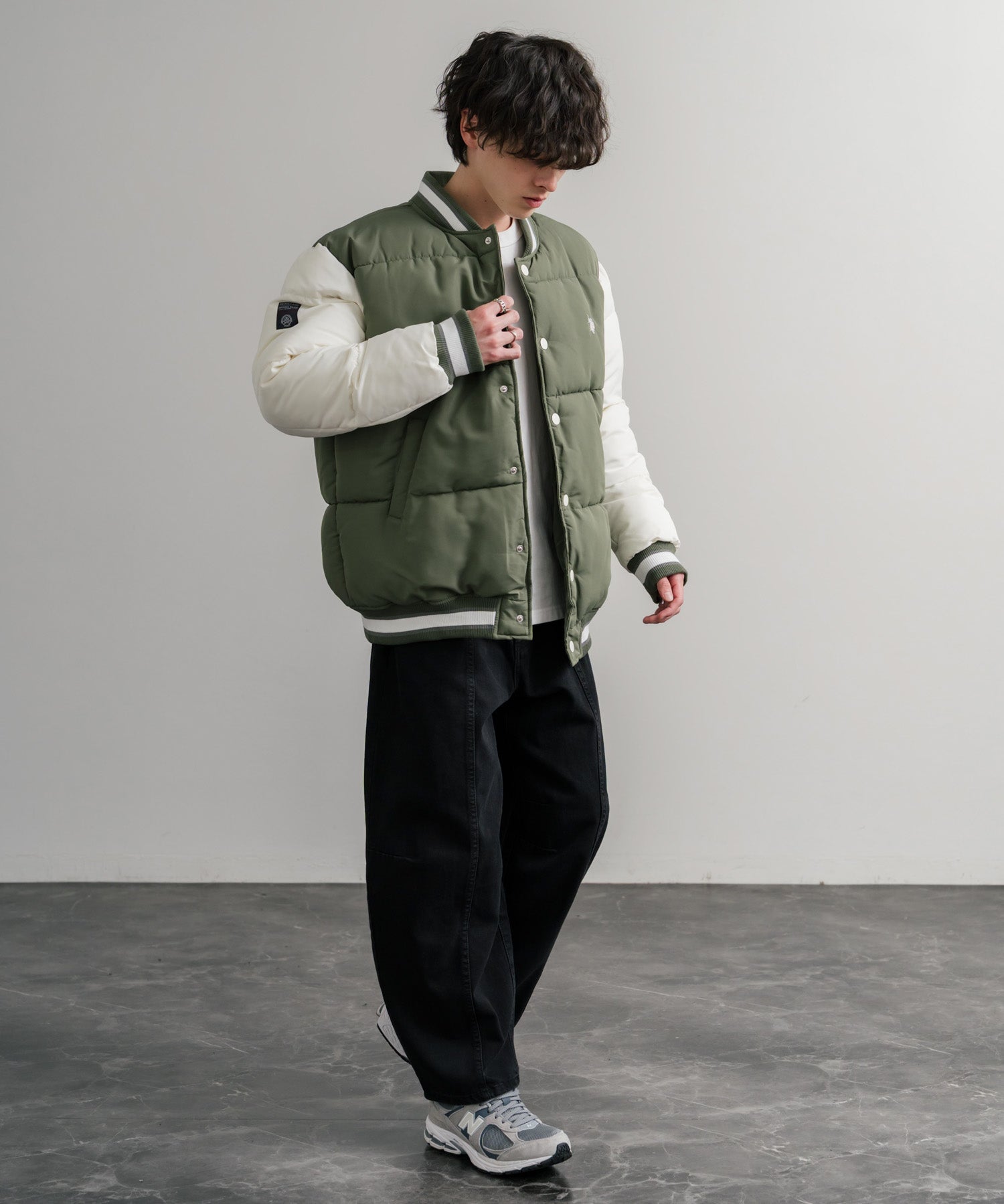 U.S. POLO ASSN. ユーエスポロアッスン PADDED VARSITY JACKET オーバーサイズワンポイントロゴ刺繍中綿スタジャン / 配色切替パデッドジャケット 14894