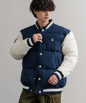 U.S. POLO ASSN. ユーエスポロアッスン PADDED VARSITY JACKET オーバーサイズワンポイントロゴ刺繍中綿スタジャン / 配色切替パデッドジャケット 14894