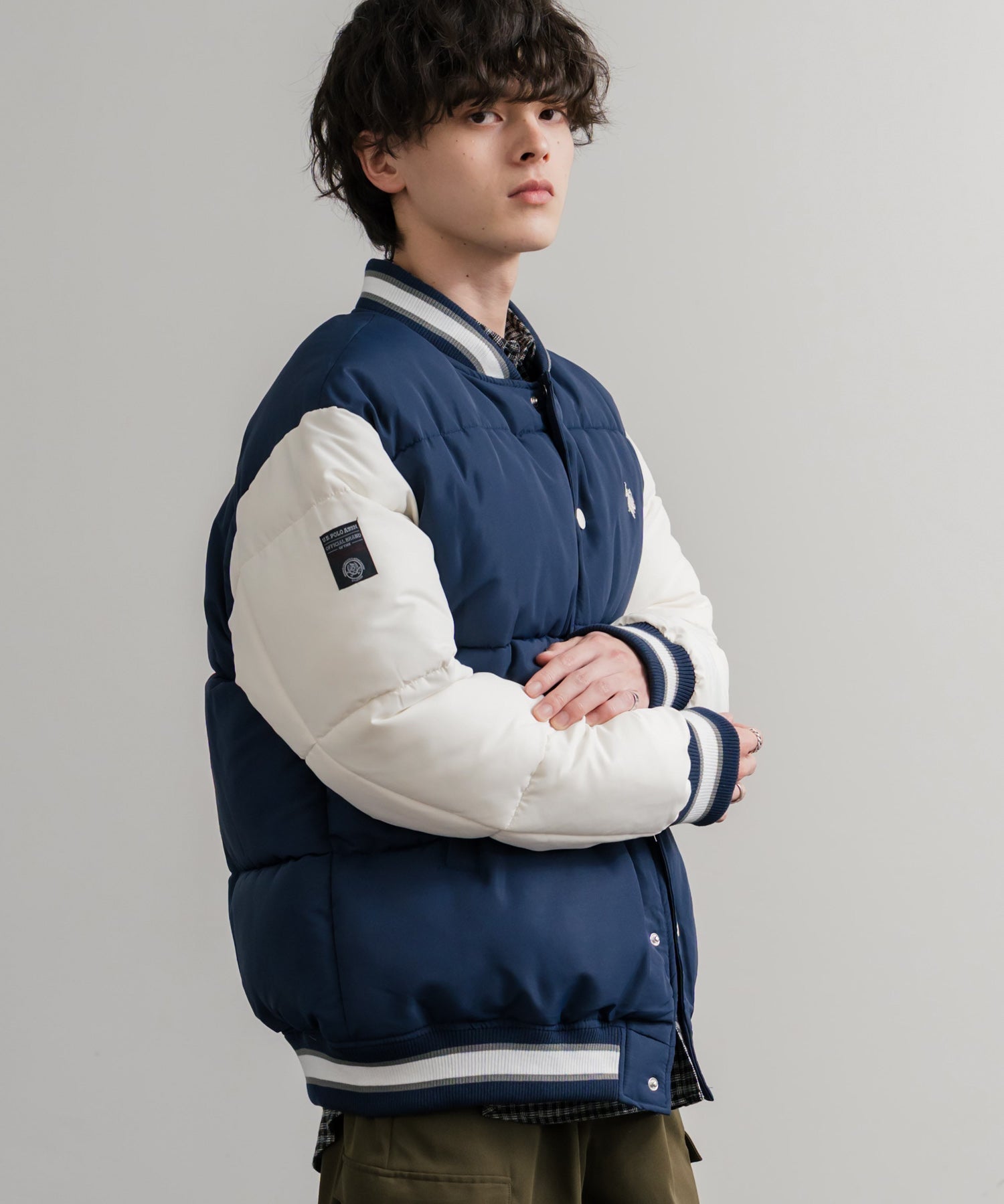 U.S. POLO ASSN. ユーエスポロアッスン PADDED VARSITY JACKET オーバーサイズワンポイントロゴ刺繍中綿スタジャン / 配色切替パデッドジャケット 14894