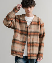 Upscape Audience アップスケープオーディエンス 日本製 国産 ECOLANA オーバーサイズシャギーチェックノーカラージャケット AUD7339 14897