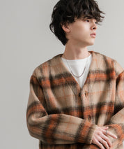 Upscape Audience アップスケープオーディエンス 日本製 国産 ECOLANA オーバーサイズシャギーチェックノーカラージャケット AUD7339 14897