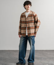 Upscape Audience アップスケープオーディエンス 日本製 国産 ECOLANA オーバーサイズシャギーチェックノーカラージャケット AUD7339 14897