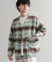 Upscape Audience アップスケープオーディエンス 日本製 国産 ECOLANA オーバーサイズシャギーチェックノーカラージャケット AUD7339 14897