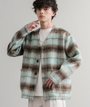 Upscape Audience アップスケープオーディエンス 日本製 国産 ECOLANA オーバーサイズシャギーチェックノーカラージャケット AUD7339 14897