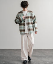 Upscape Audience アップスケープオーディエンス 日本製 国産 ECOLANA オーバーサイズシャギーチェックノーカラージャケット AUD7339 14897