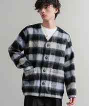 Upscape Audience アップスケープオーディエンス 日本製 国産 ECOLANA オーバーサイズシャギーチェックノーカラージャケット AUD7339 14897