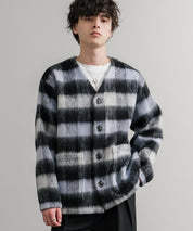 Upscape Audience アップスケープオーディエンス 日本製 国産 ECOLANA オーバーサイズシャギーチェックノーカラージャケット AUD7339 14897