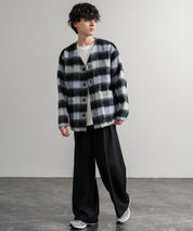 Upscape Audience アップスケープオーディエンス 日本製 国産 ECOLANA オーバーサイズシャギーチェックノーカラージャケット AUD7339 14897