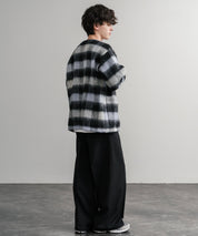 Upscape Audience アップスケープオーディエンス 日本製 国産 ECOLANA オーバーサイズシャギーチェックノーカラージャケット AUD7339 14897