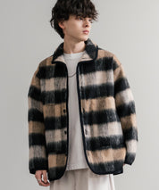 Upscape Audience アップスケープオーディエンス 日本製 国産 ECOLANAシャギーチェックスタンドオーバージャケット AUD7340 14898