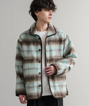 Upscape Audience アップスケープオーディエンス 日本製 国産 ECOLANAシャギーチェックスタンドオーバージャケット AUD7340 14898