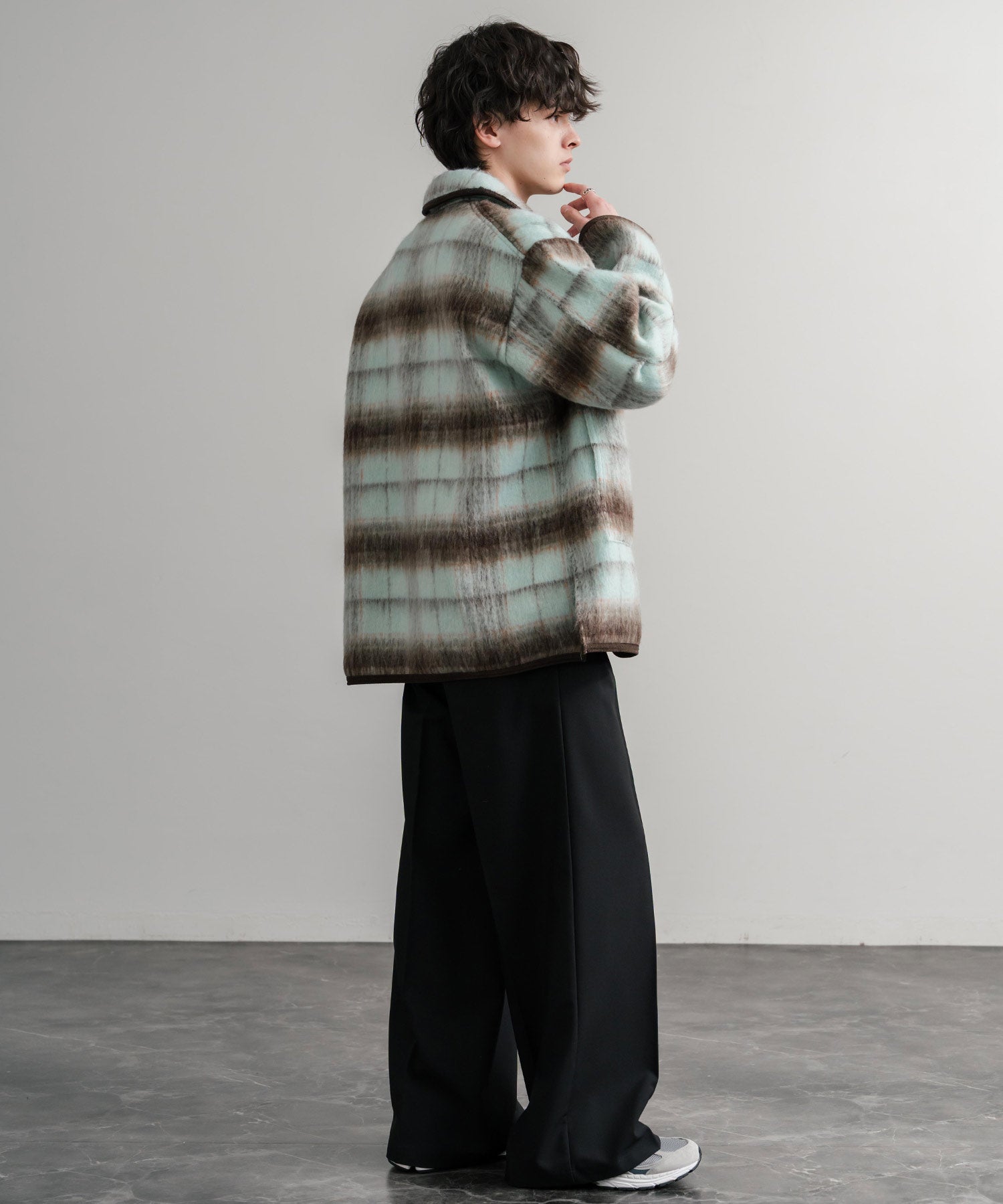 Upscape Audience アップスケープオーディエンス 日本製 国産 ECOLANAシャギーチェックスタンドオーバージャケット AUD7340 14898