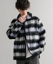 Upscape Audience アップスケープオーディエンス 日本製 国産 ECOLANAシャギーチェックスタンドオーバージャケット AUD7340 14898