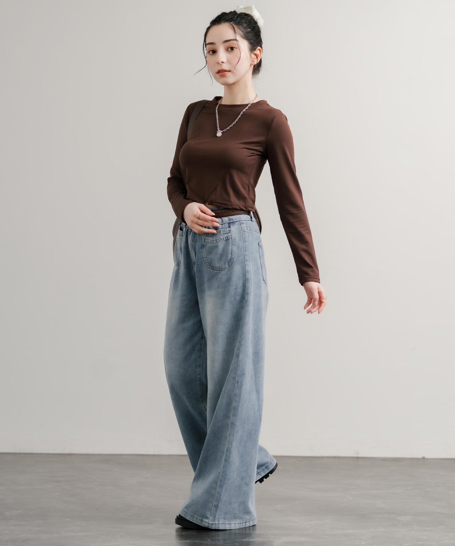 ルーズシルエットハイウエストワイドストレートデニムパンツ 14914