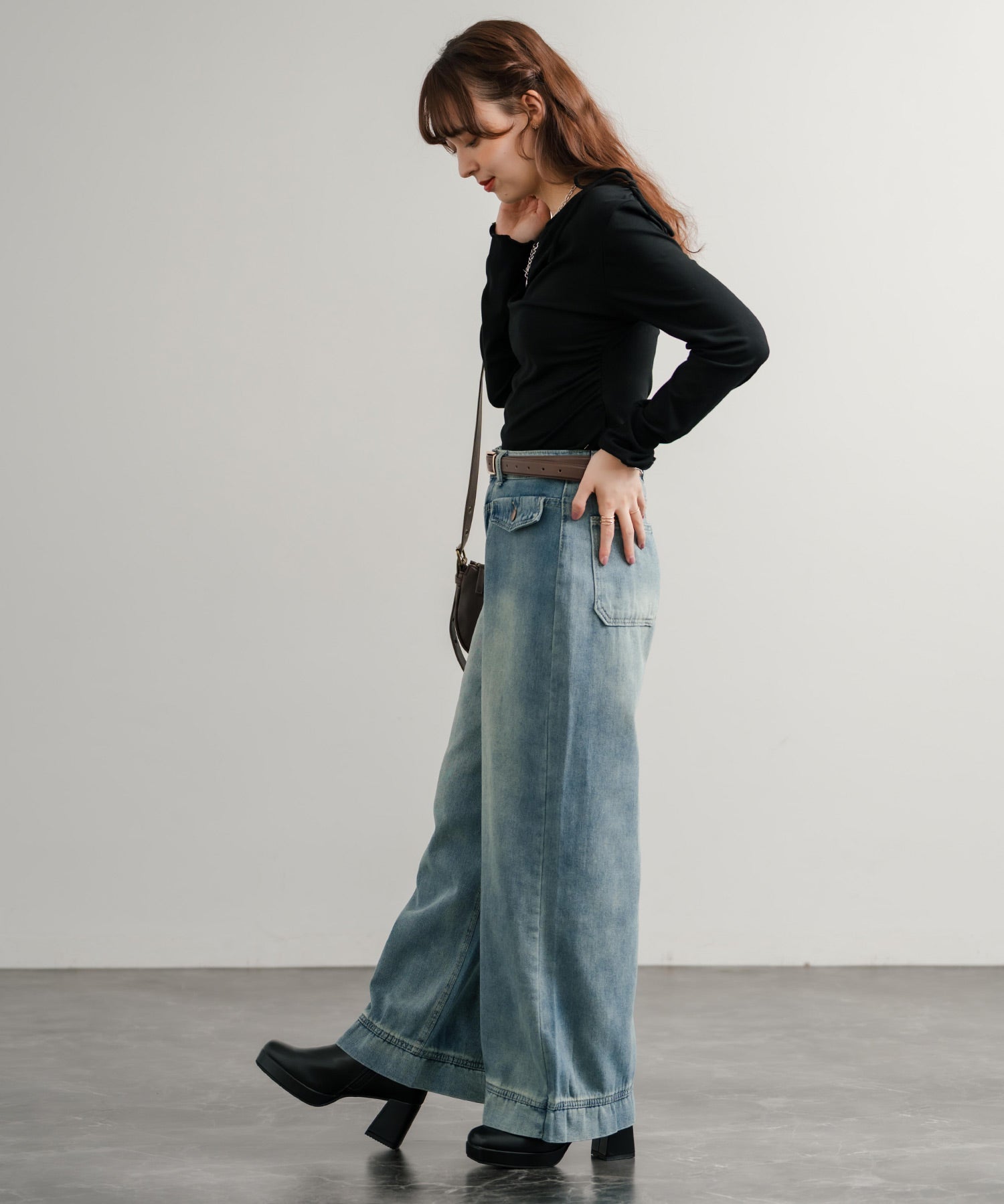 ルーズシルエットハイウエストワイドストレートデニムパンツ	14915
