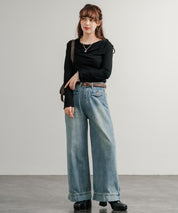 ルーズシルエットハイウエストワイドストレートデニムパンツ	14915