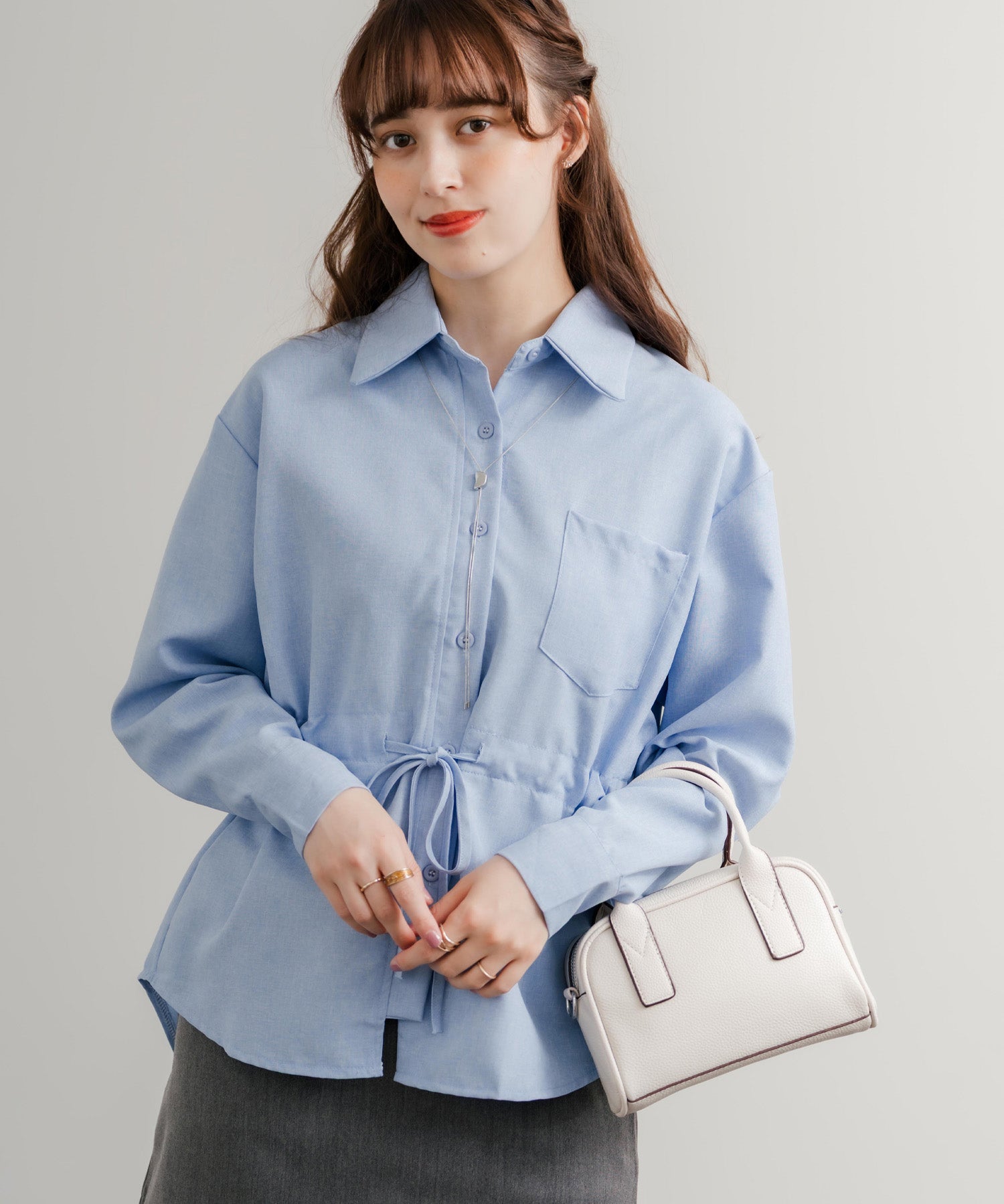 ウエストドロスト付きロングスリーブレギュラーカラーシャツ	14923