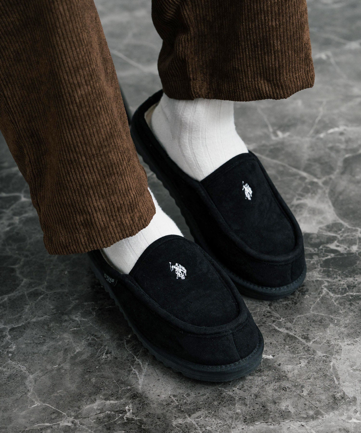 U.S.POLO ASSN. ユーエスポロアッスン ボアライニングスライド スリッポン/ワンポイントロゴモカシンシューズ 14933