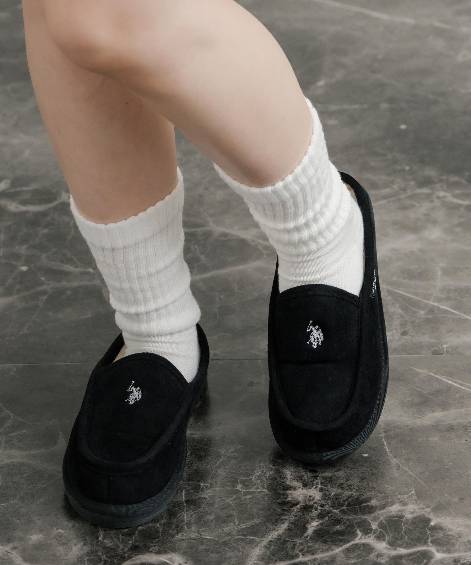 U.S.POLO ASSN. ユーエスポロアッスン ボアライニングスライド スリッポン/ワンポイントロゴモカシンシューズ 14933